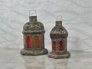 Brass & Red Glass Lantern | Handmade Engraved <b>Candle</b> Lantern | Ramadan Eid Islamic Decor | Small <b>Large</b> or Set of 2 - Product Image 3