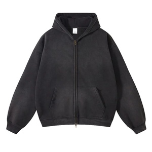 Custom Heavyweight Cotton Zip Up Hoodie Vintage Washed Oversized Blank Drop Shoulder Mens Zip Up Hoodie - Product Image 1