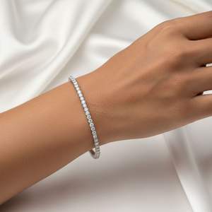 3.28 CTW Lab Grown Round Brilliant Cut Scallop-<b>Set</b> Diamond for Certified Vintage Tennis Bracelet in 9K <b>Gold</b> - Product Image 6