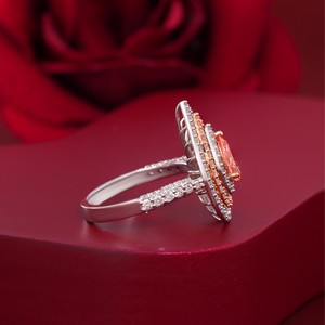 <b>Fine</b> 14K Gold Vivid Red Pear Double Halo Lab Grown Diamond <b>Ring</b> 0.68 CT - Product Image 3