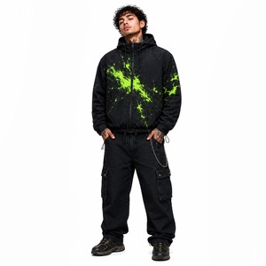 Custom Unisex <b>Black</b> Hooded Windbreaker Jacket 100% Cotton Oversized Streetwear Eco-Friendly Breathable Quick Dry Winter - Product Image 5