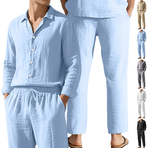 Ensemble décontracté d'été pour homme, respirant, en tricot gaufré, deux pièces, rayé, 400g, vêtements assortis en gros - Product Image 3