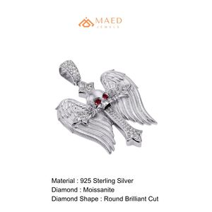 Collier pendentif en argent sterling 925 avec moissanite, motif aile d'ange, croix, crâne, bijoux de mode pour femmes et hommes, style joaillerie fine de New York - Product Image 6
