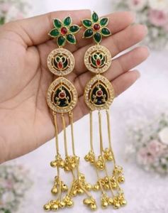 Kashmiri Fusion Long Earrings Lightweight <b>Statement</b> <b>Jewelry</b> with Traditional Elegance and Modern Charm Perfect For Party Wear - Product Image 1