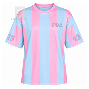 Custom Gamma Phi Delta Sorority Sweatshirt Striped Short Sleeve <b>light</b> blue & pink Casual Style for female with polyester lining - Product Image 1