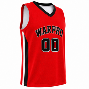 เสื้อบาสเก็ตบอล Warpro สีแดง คอวี แขนกุด ผ้าตาข่าย ระบายอากาศได้ดี พิมพ์ลายแบบ Sublimated ด้านหน้า ปรับแต่งชื่อทีมได้ สำหรับเด็กและผู้ใหญ่ ทีมเด็ก - Product Image 5