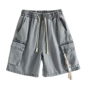 Pantalones Cortos Cargo de Mezclilla para Hombre, Corte Recto Holgado, Estilo Casual de Verano con Bolsillos Grandes, Cintura con Cordón Ajustable, OEM - Product Image 5