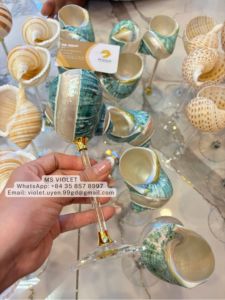 Verres à vin artisanaux en coquillages, gobelets à pied argenté en forme de coquille, décoration de mariage sur la plage, articles de bar côtiers, cadeau pour demoiselle d'honneur - Product Image 3