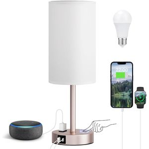 Lampada da Comodino Dimmerabile a 3 Modalità Bianco Antico con Porte di Ricarica USB-C e Presa AC, Lampade da Scrivania Piccole Dorate BA per Camera da Letto - Product Image 1