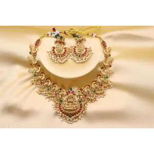 LATEST LAXMI TRADITIONAL SOUTH <b>INDIAN</b> TEMPLE GOLD PLATED CHOKER <b>NECKLACE</b> <b>SET</b> for Women's Wedding Gift - Product Image 4