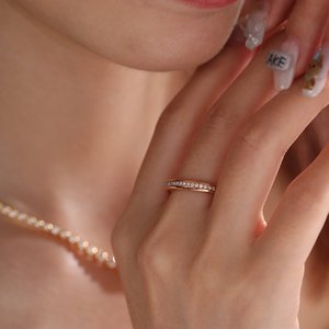 Minimal 1.2mm Round Cut Lab Grown Diamond 18K Solid Rose Gold <b>Ring</b> Luxury Micro Pavé Full Eternity <b>Thin</b> Stacking Wedding Band - Product Image 1