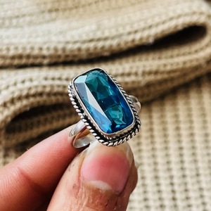 <b>Boho</b> Blue Topaz <b>Ring</b> 925 Sterling Silver <b>Ring</b> Chunky Cocktail <b>Ring</b> Rope border <b>Ring</b> Wholesale <b>Ring</b> For women - Product Image 2
