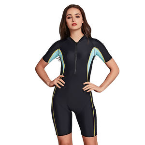 Traje de Baño de Una Pieza para Mujer, Manga Larga, Cierre Frontal, UPF50+, Secado Rápido, Deportivo, Poliéster/Nailon, 2.5mm de Grosor, Negro, Azul, Amarillo - Product Image 4
