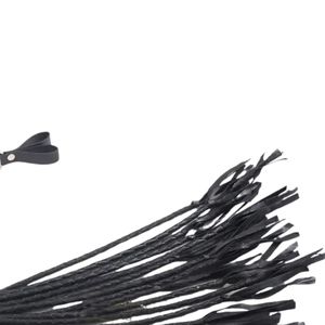 <b>Leather</b> <b>Flogger</b> With Braided Handle And Metal Chain Attachment Black Straps - Product Image 2
