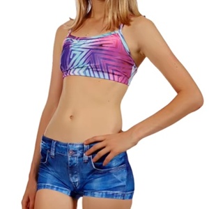 ชุดบิกินี่แบบผูกคอสีน้ำเงินไล่เฉดสำหรับผู้หญิง ประดับมุก ไซส์พลัส เสื้อทรงสามเหลี่ยมรัดรูป ปรับเชือกด้านข้างได้ ชุดว่ายน้ำสองชิ้น - Product Image 1