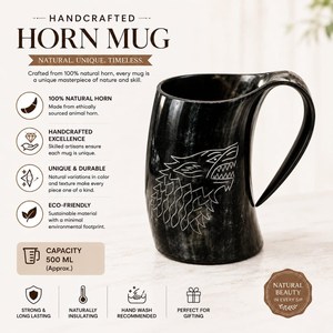 Jarra de Cuerno Natural Vikinga para Beber Vino o Cerveza, Diseño Vintage Ecológico, Ligera, Regalo Empresarial para Fiestas y Bodas - Product Image 3