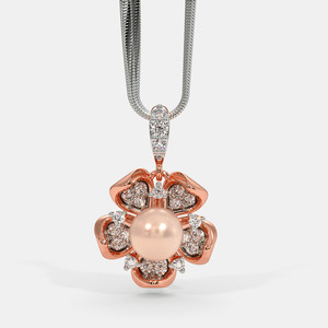 Collier pendentif en diamant de laboratoire bicolore avec perle florale - Product Image 1