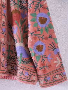 Floral Embroidery Knitted <b>Cardigan</b> Mandarin Collar <b>Long</b> Sleeve Loose Fit Boho Autumn Casual Wear Hand Embroidered Straight Hem - Product Image 4