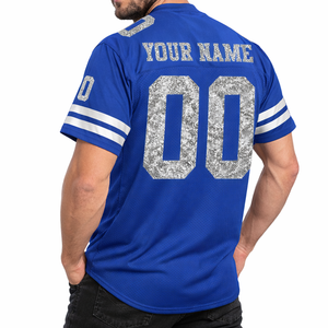 Camiseta de Fútbol Americano Azul de Malla 100% Poliéster, Uniforme de Equipo Personalizado con Brillo, Ropa Deportiva Unisex con Cuello en V, Proveedor OEM al por Mayor - Product Image 2