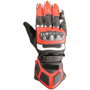 Guantes de Carreras de Cuero Genuino, Diseño Negro y Rojo, Dedos Completos, Correa de Muñeca Ajustable, Antideslizantes, para Motocross, Unisex - Product Image 3