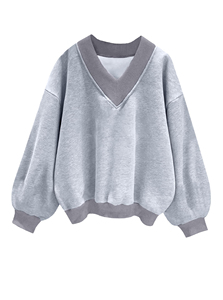 เสื้อสเวตเชิ้ตผู้หญิงคอวีทรงโอเวอร์ไซส์ แขนยาว ผ้าฝ้ายนุ่ม สวมใส่สบาย - Product Image 5