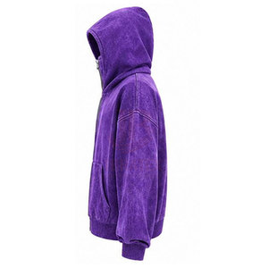 Pasamontañas de forro polar con doble capucha y lavado ácido, tejido liso, máscara facial completa, jersey de invierno de manga larga con bolsillos con cremallera, informal - Product Image 2