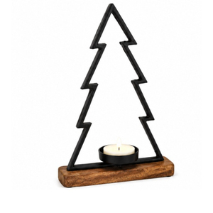 Christmas Candle Holder Metal Iron Tree <b>Candlestick</b> With <b>Wooden</b> Base Home Desktop Decoration Custom OEM Supplier Best Price - Product Image 1