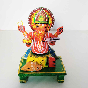 รูปปั้นพระพิฆเนศนั่งทำจากไม้ โดย Theperfectbazaar ผลิตในอินเดีย - Product Image 1