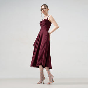 OEM personalizado ropa de mujer tejido Vestidos de Noche de señora de longitud de té espalda natural A-Line Vestido de satén con correas trenzadas - Product Image 2