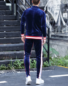 Custom velvet track suit men plain 2 piece velour new design tracksuit - Product Image 4
