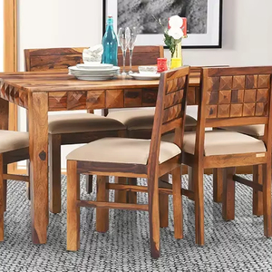 Solid Wood Dining <b>Table</b> Set 6 Seater, Modern Rectangular Wooden Furniture, Contemporary <b>Table</b> with Upholstered Chairs - Product Image 1