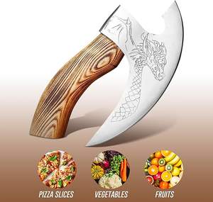 Cuchillo para pizza forjado a mano con mango de madera, cuchillo para pizza vikingo personalizado OEM con mango de madera de fresno - Product Image 3