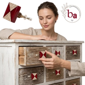 Pomo de Madera Geométrico Ba con Incrustaciones de Resina Roja, Tirador Moderno Ecológico Multifunción para Cajones de Hogar y Oficina, Duradero - Product Image 3