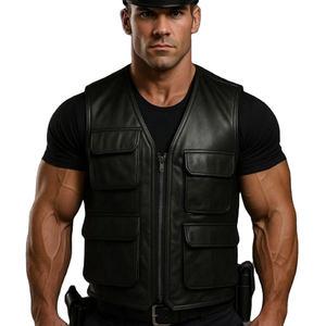 Gilet de motard en cuir véritable pour homme, coupe traditionnelle, conçu pour un confort au quotidien et un look moto intemporel et épuré. - Product Image 6