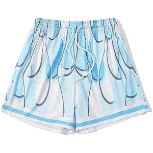 Men's <b>Light</b> Blue White Solid Mid Waist Drawstring Casual Woven 100% Polyester Breathable Lightweight Boho Short Shorts - Product Image 1