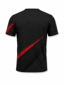 T-shirt sportif géométrique noir et rouge pour homme, manches courtes, col rond, séchage rapide, imprimé par sublimation, coupe classique - Product Image 3