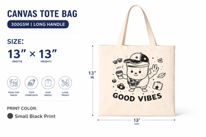 Sac fourre-tout en toile de coton 300 g/m² avec longues poignées, écologique, réutilisable, pour le shopping, impression personnalisée Good Vibes, vente en gros - Product Image 2