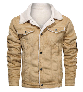 Men's Tan <b>Suede</b> <b>Leather</b> Moto <b>Jacket</b> Stand Collar Zip Front Polyester Lining Windproof Eco-Friendly Breathable Winter Regular - Product Image 2