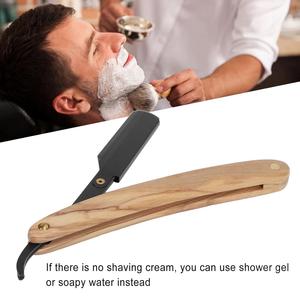 Navaja de afeitar manual plegable de acero inoxidable portátil para el cuidado facial, cuchilla recta con mango de madera natural marrón - Product Image 2