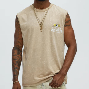 Camiseta sin Mangas de Algodón para Hombre con Logotipo Estampado en la Parte Delantera, Cuello Redondo Informal, Corte Regular, Diseño Transpirable - Product Image 3