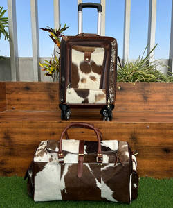 Wholesale Customized Cowhide Genuine Leather Large Capacity Travel Duffel Bag <b>Sets</b> Unisex <b>Luggage</b> Trolley Bags - Product Image 3