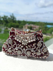 New Arrival Stunning Handmade Embossed Heavy Stone Work Multi Color Bridal Evening Clutch <b>Purses</b> Women <b>Purse</b> With Metal Handle - Product Image 2