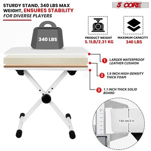 Adjustable 20.5" Heavy Duty Piano Stool-3 Inch <b>Padded</b> Keyboard <b>Bench</b> Portable Guitar Seat - Product Image 3