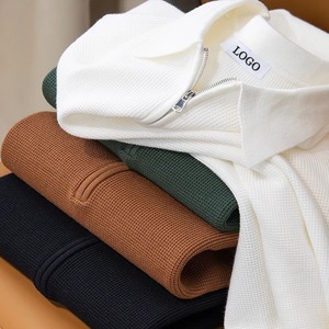 Men Short Sleeve Waffle Knit Streetwear Shirt Quarter Zip Cotton Blend Casual Regular Fit <b>Thermal</b> Pullover <b>Top</b> Quick Dry - Product Image 1