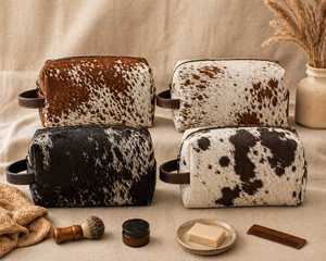 Premium Genuine Leather Hair On Toiletry Bag Luxury Travel Wash Bag High Quality Cowhide Shaving Kit For <b>Men</b> LHON-0004 - Product Image 5