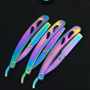 Rainbow Stainless Steel Folding Straight Razor Single Blade Face Shaver for <b>Beard</b> and Hair Detailing - Product Image 1