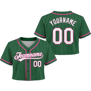 Maillot de baseball personnalisé vert, rose et blanc pour femmes, jeunes filles, design à rayures fines personnalisé avec nom, numéro et logo - Product Image 1