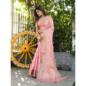 Sari Patola en organza rose avec détails tissés Zari, vêtements indiens et pakistanais, 600g Elite Weaves - Product Image 3