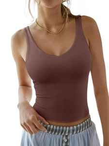 Camiseta sin mangas ligera de verano para mujer, con tirantes, acanalada, a la moda, con doble forro, cuello en V, informal, con logo frontal, ropa deportiva moderna. - Product Image 5