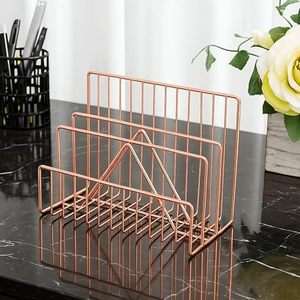 Organizador de Escritorio de Metal Cobre, Estante de Almacenamiento de Diseño Minimalista, Soporte de Oficina Independiente para Cartas y Documentos, Forma Rectangular - Product Image 6